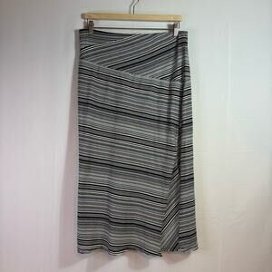 J. Jill Gray Black White Striped Wrap Midi Skirt Asymmetrical Size Medium Q0336